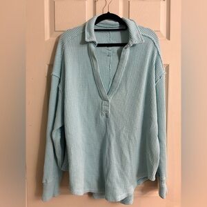 aerie Light Blue Waffle Knit Breathable Pullover Spring Cozy Top